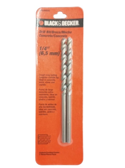 BROCA / MECHA PARA CONCRETO 1/4" ( 2 UND POR EMPAQUE) REF. BD530650C MARCA BLACK&DECKER