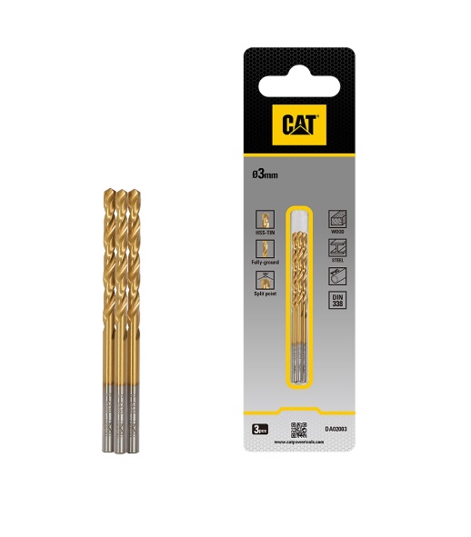 BROCA PARA METAL TITANIO HSS DIN 338 3 MM X 61 MM (3 UNI) REF. DA02003 / 889135 MARCA CAT
