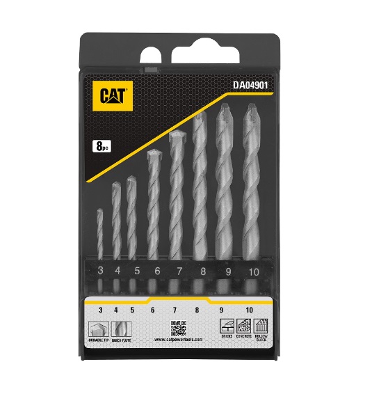 JUEGO DE BROCAS 8 PZAS PARA CONCRETO 3MM A 10 MM REF. DA04901 / 895686 MARCA CAT