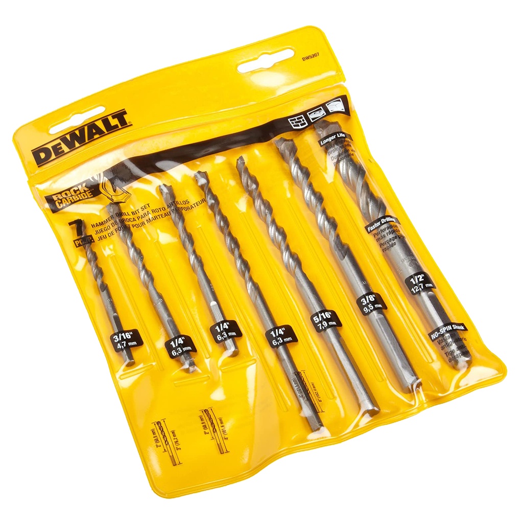 JUEDO DE BROCAS P/CONCRETO DE 1/4" A 1/2" 7 PZAS REF. DW-5207 MARCA DEWALT