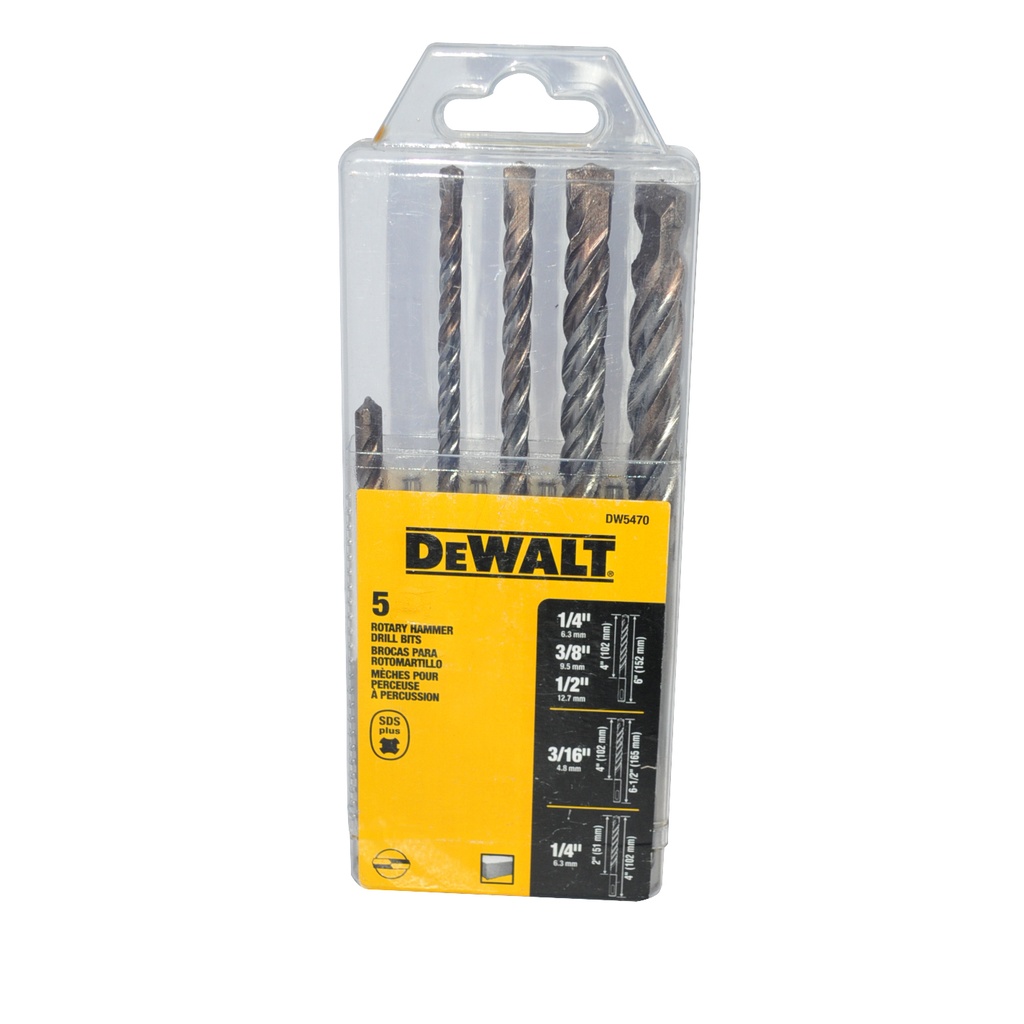 JUEGO DE BROCAS SDS PLUS P/CONCRETO DE 3/16" A 1/2" REF. DW-5470 MARCA DEWALT