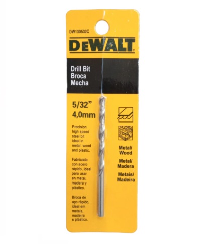 BROCA / MECHA DE ACERO HSS 5/32" PARA METAL Y MADERA REF. DW130532C / MEC-715 MARCA DEWALT