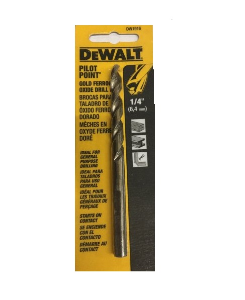 BROCA / MECHA PUNTA DE PILOTO 1/4" P/METAL - MADERA - PVC REF. DW1916 MARCA DEWALT