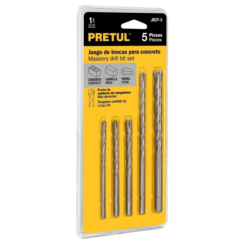 JUEGO DE BROCAS 5 PZAS PARA CONCRETO MOD.JBCP-5 REF.20701 MARCA PRETUL