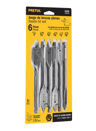 JUEGO DE BROCAS PALA 6 PZAS PARA MADERA MOD. J-BPP-6 REF. 28108 MARCA PRETUL