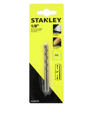 BROCA HSS 1/8" PARA METAL - MADERA - PVC ( 2 POR EMPAQUE) REF. STA50018C MARCA STANLEY