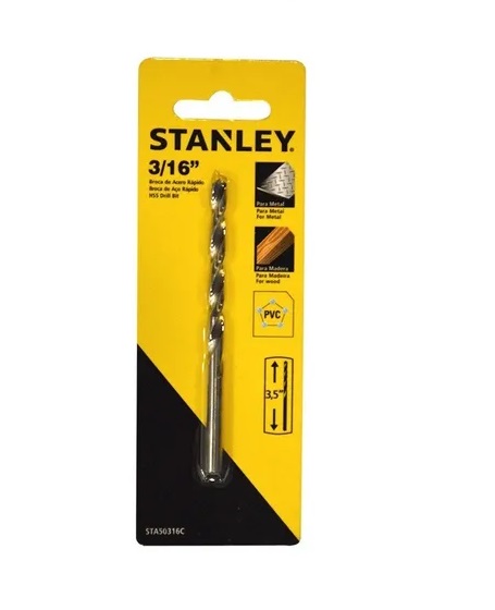 BROCA HSS 3/16" X 3.5" PARA METAL - MADERA - PVC REF. STA50316C MARCA STANLEY