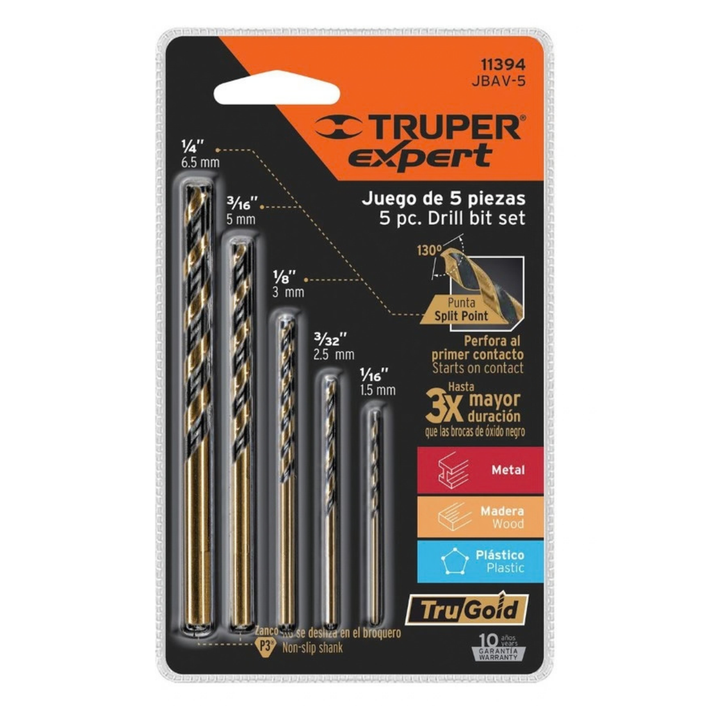 JUEGO DE BROCAS A/VELOCIDAD P/METAL JGO. 5 PZAS. MOD-JBAV-5 REF.11394 MARCA TRUPER
