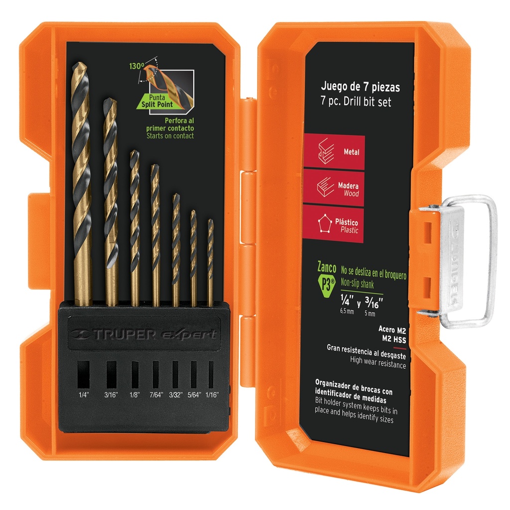 JUEGO DE BROCAS A/VELOCIDAD P/METAL 7 PZAS.MOD-JBAV-7 REF.11396 MARCA TRUPER
