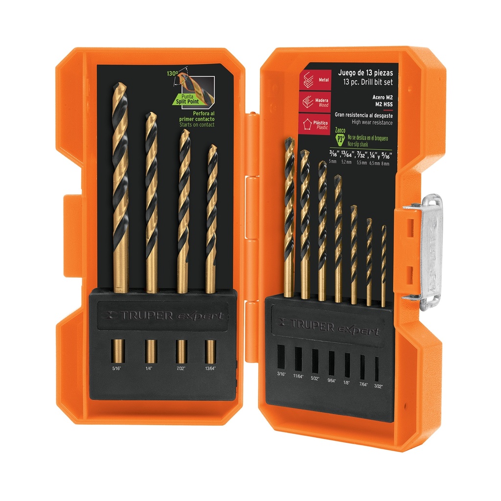 JGO. DE BROCAS 13 PZAS DE 3/16" A 5/16" HSS P/ACERO MOD. JBAV-13 REF. 11402 MARCA TRUPER