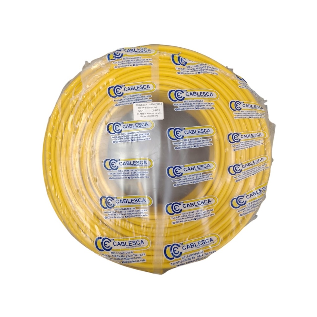 CABLE THHW NRO. 6 AWG 90°C 600V / COLOR AMARILLO ROLLO 100 MTS MARCA CABLESCA