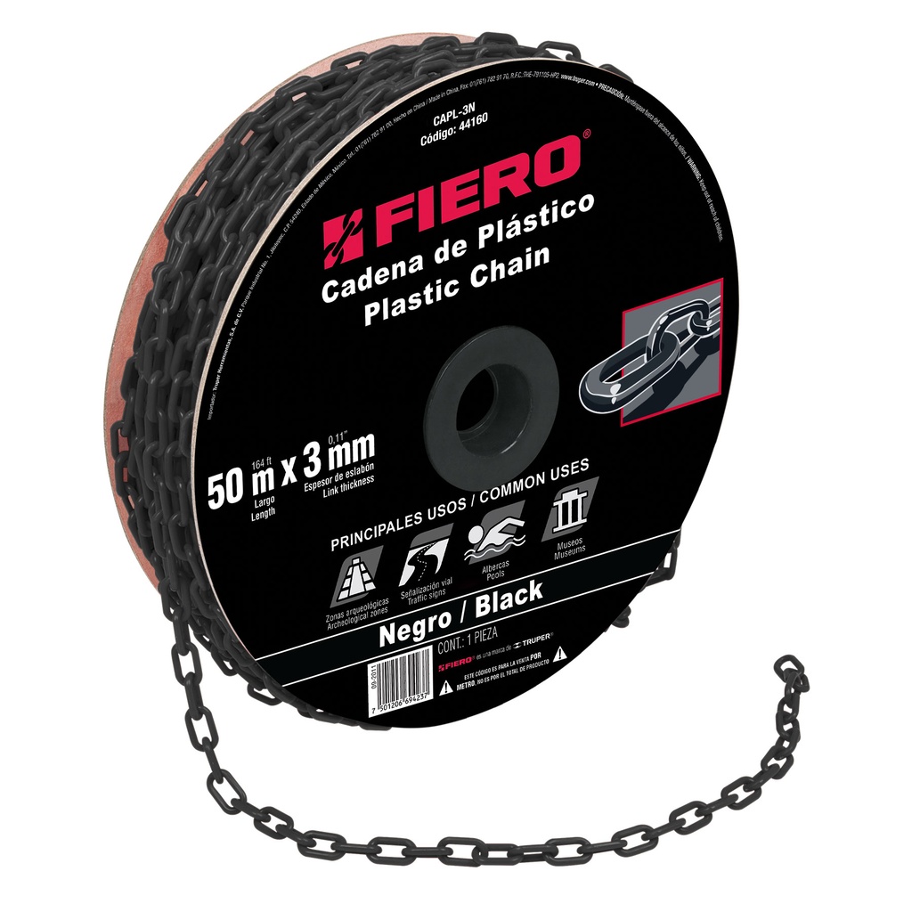 CADENA PLASTICA NEGRA DE 3 MM MOD. CAPL-3N POR METRO REF. 44160 MARCA FIERO