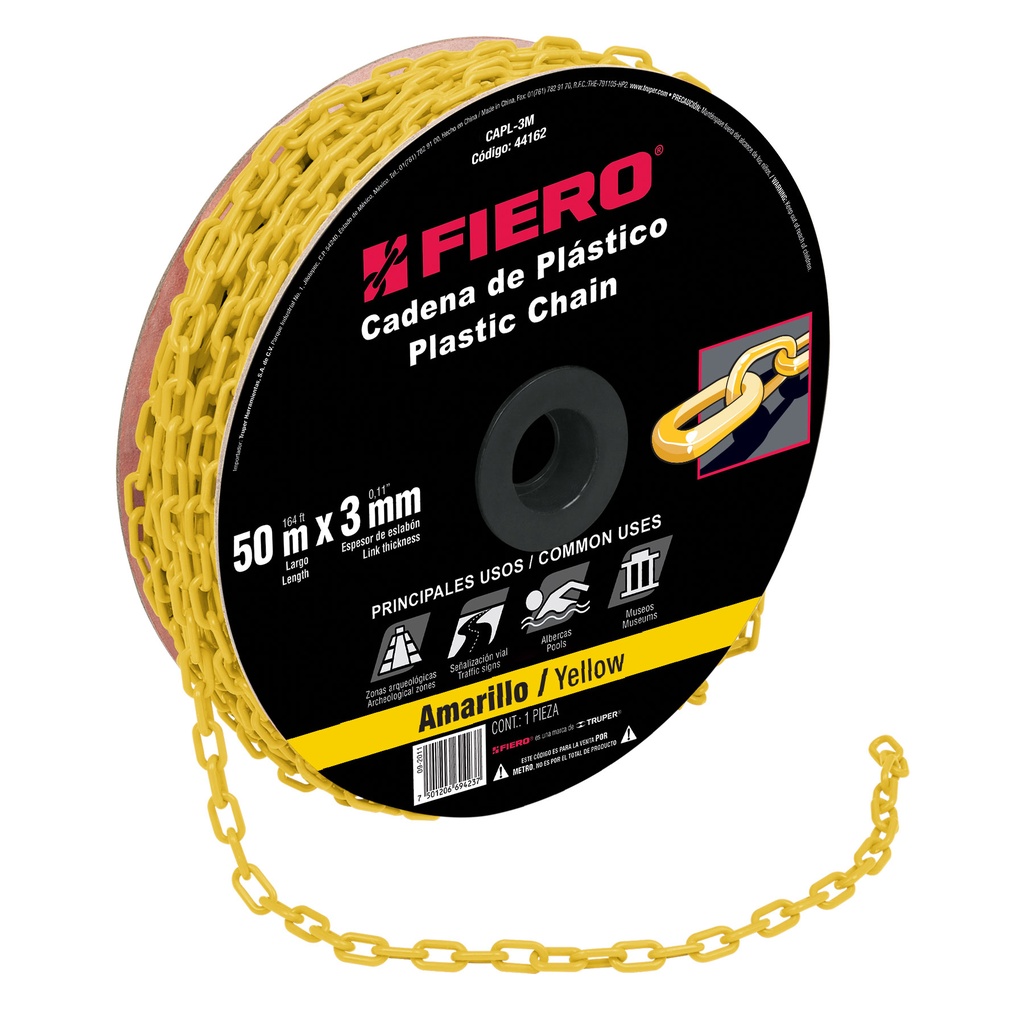 CADENA PLASTICA AMARILLA DE 3 MM MOD. CAPL-3M POR METRO REF. 44162 MARCA FIERO