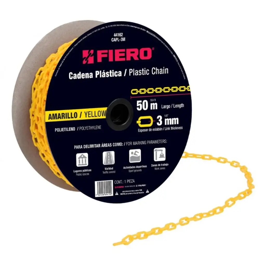 CADENA PLASTICA AMARILLA DE 3 MM MOD. CAPL-3M POR METRO REF. 44162 MARCA FIERO