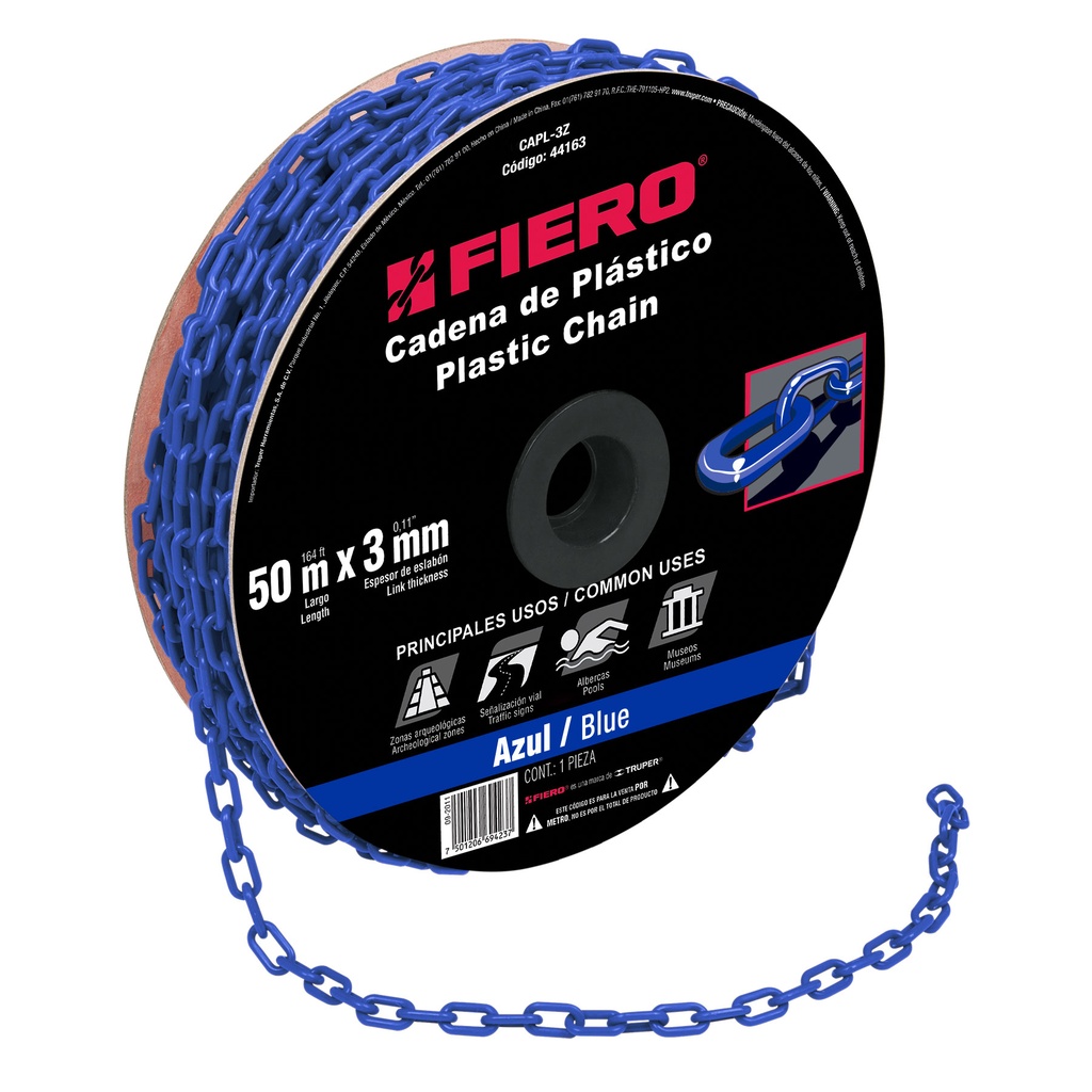 CADENA PLASTICA AZUL DE 3 MM MOD. CAPL-3Z POR METRO REF. 44163 MARCA FIERO