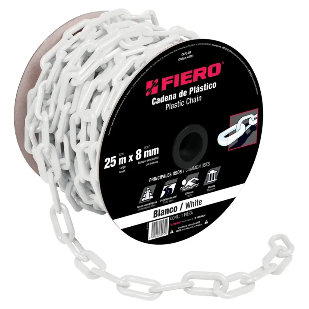 CADENA PLASTICA BLANCA DE 8 MM MOD. CAPL-8B POR METRO REF. 44181 MARCA FIERO