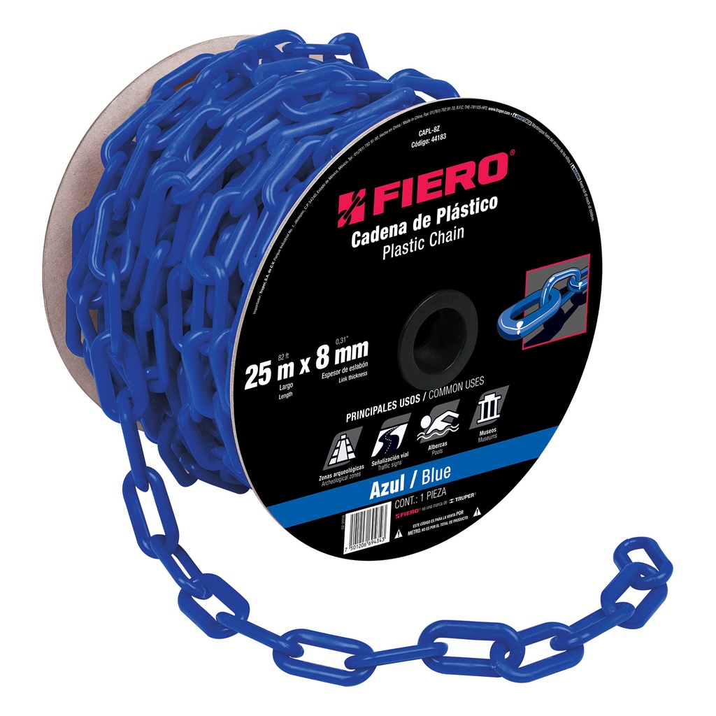 CADENA PLASTICA AZUL DE 8 MM MOD. CAPL-8Z POR METRO REF. 44183 MARCA FIERO