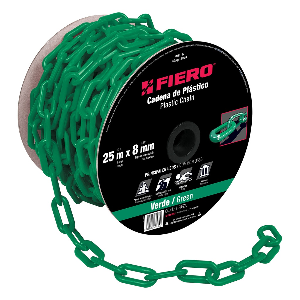 CADENA PLASTICA VERDE DE 8 MM MOD. CAPL-8V POR METRO REF. 44184 MARCA FIERO