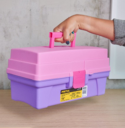 CAJA DE COSMETICO / HERRAMIENTAS COLOR ROSADA / MORADO CCO-14RP REF.25052 MARCA PRETUL