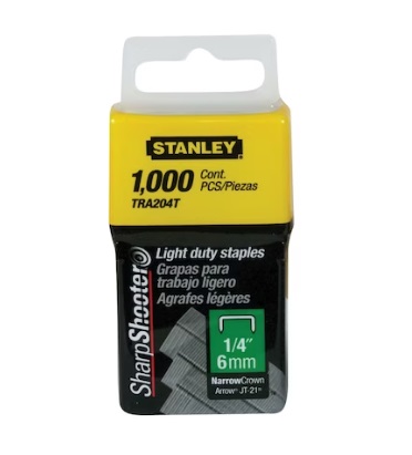 CAJA DE GRAPAS PARA TRABAJO LIGERO 1/4" - 6MM X 1000 PZAS REF.TRA204T / GRA-700 MARCA STANLEY