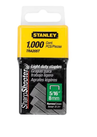 CAJA DE GRAPAS PARA TRABAJO LIGERO 5/16" - 8 MM X 1000 PZAS REF.TRA205T / GRA-701 MARCA STANLEY