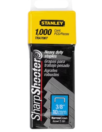 CAJA DE GRAPAS PARA TRABAJO PESADO 3/8" - 10 MM X 1000 PZAS REF.TRA706T / GRA-712 MARCA STANLEY