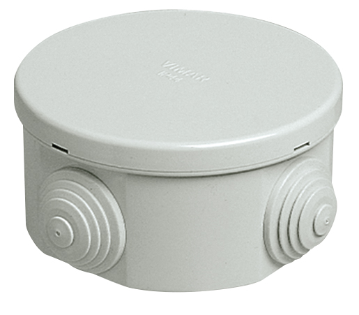 CAJA DE DERIVACION REDONDA ELEC. C/ TAPA Y ENGACHE. DE 8 X 4CM IP44 REF. V55002 / 076976 MARCA VIMAR