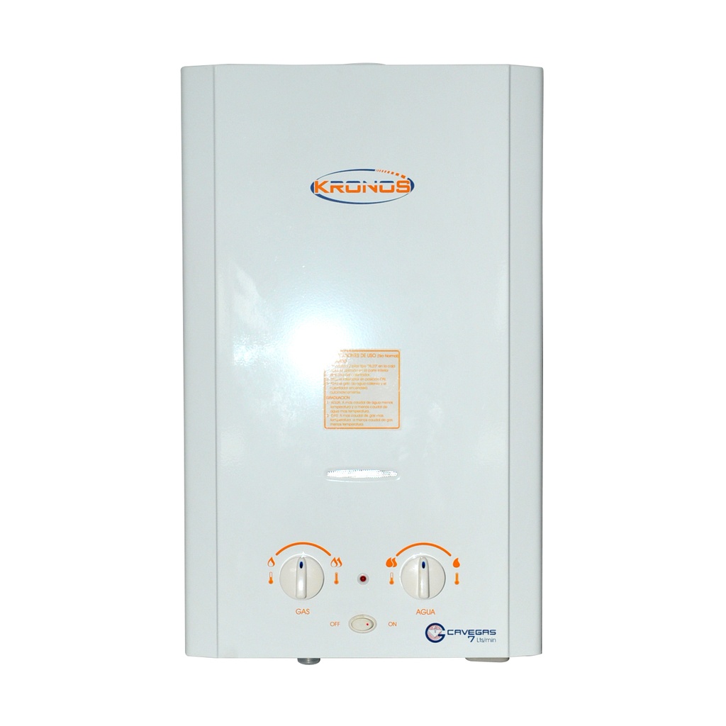 CALENTADOR A GAS KRONOS 7 LTS / MIN ENCEND. ELECTRON. 110 V 7 - 14 KVA GAS LICUADO REF. KIFN7 KRONOS