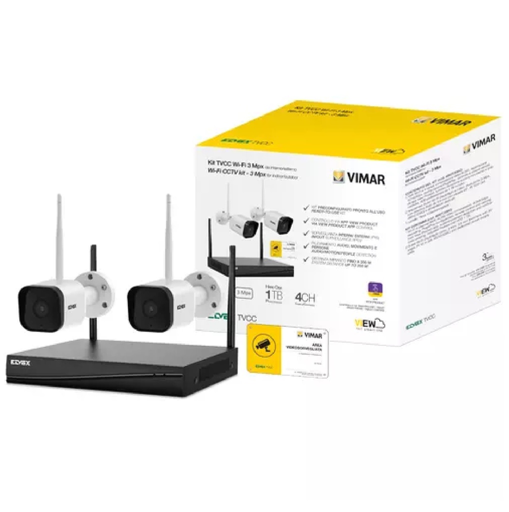 KIT CAMARAS DE SEGURIDAD + NVR WI-FI 4 CANALES 3 MPX FF 3.6 MM REF. 46KIT.036C MARCA VIMAR