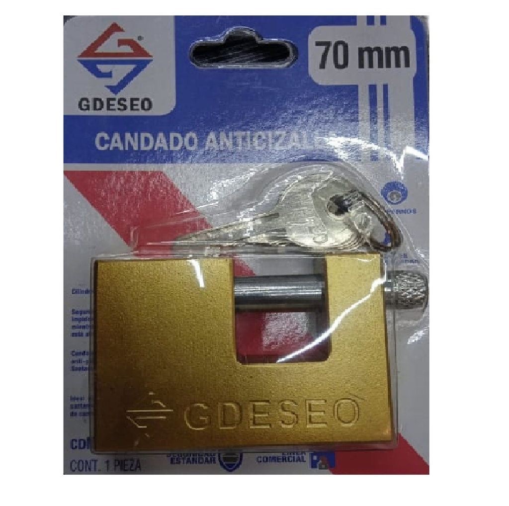 CANDADO ANTICIZALLA DE 70 MM DORADO REF. CDM-G70 / 306707 MARCA GDESEO