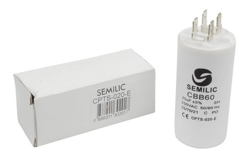 CAPACITOR 20UF 35 MM ALTURA 70 MM CON TERMNALES PARA BOMBA REF. CPTS-020E COD. 302017 MARCA SEMILIC