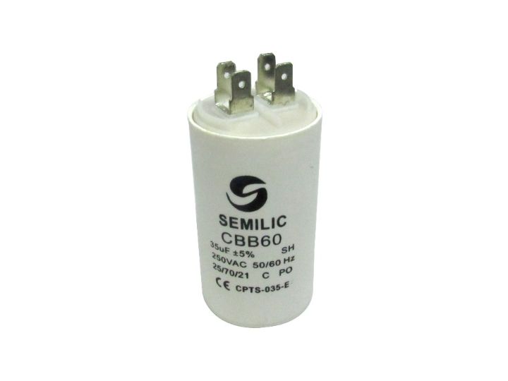 CAPACITOR 35UF 35 MM ALTURA 70 MM CON TERMNALES PARA BOMBA REF. CPTS-035E COD. 302017 MARCA SEMILIC