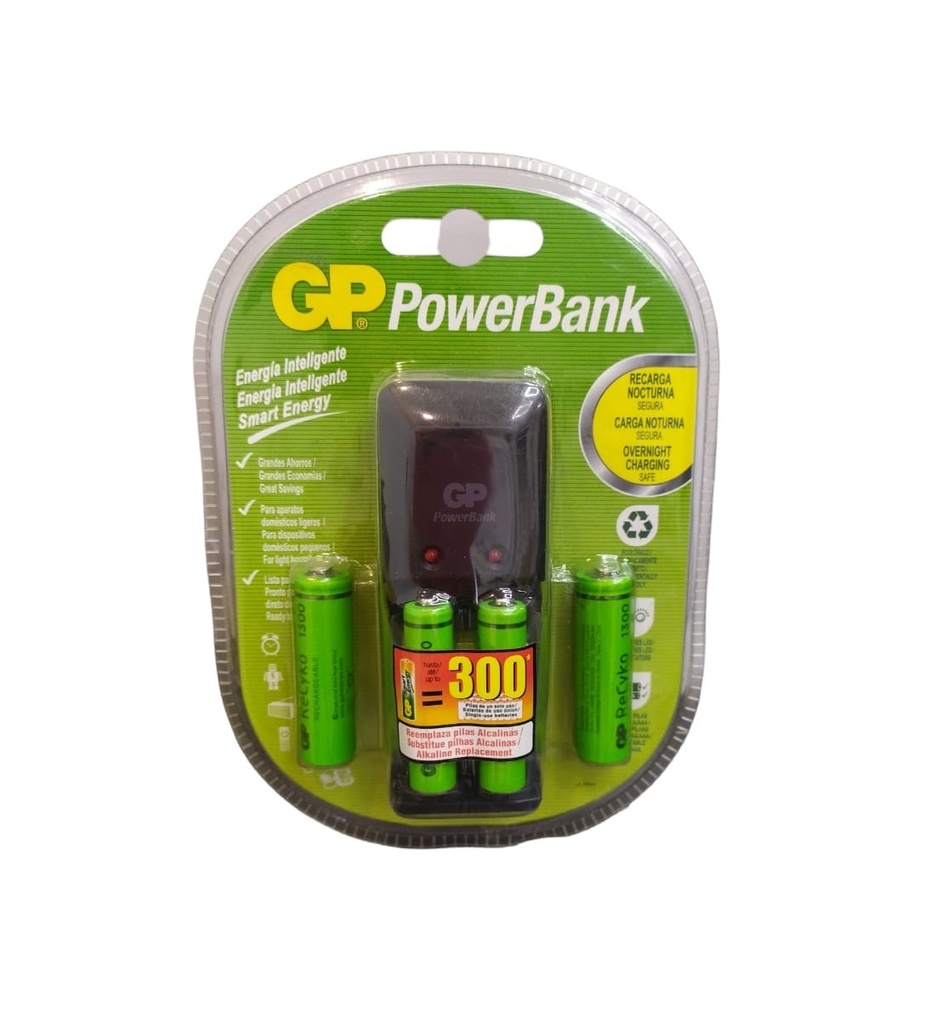 CARGADOR DE BATERIA MIXTO AA / AAA CON 04 PILAS COD.GPPB330USN100/40SERL-2LA4 REF-149269 MARCA GP