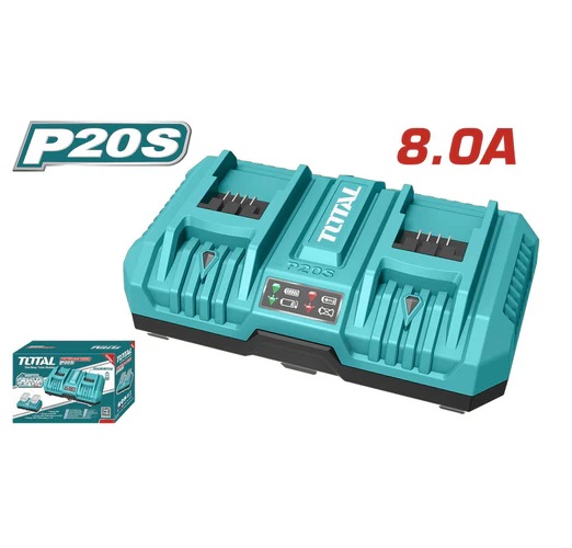 CARGADOR RAPIDO PARA BATERIA DE LITIO 20 V DE 2 PUERTOS REF. UTFCLI2082 MARCA TOTAL TOOLS