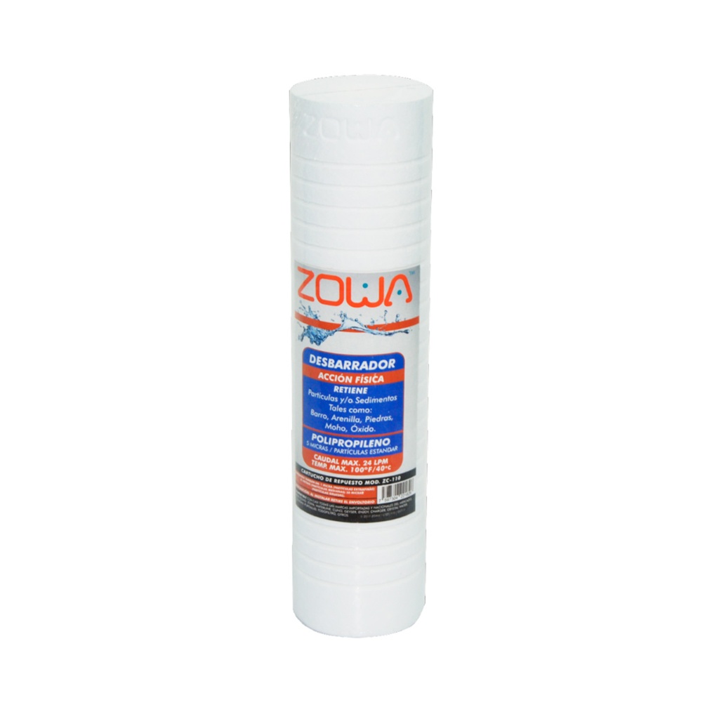 CARTUCHO CELULOSA 1 MICRA 10"2.5" SERIE 110 DESBARRADOR RETIENE PART. REF. ZC-1MIC-10 MARCA ZOWA ( PROMO )