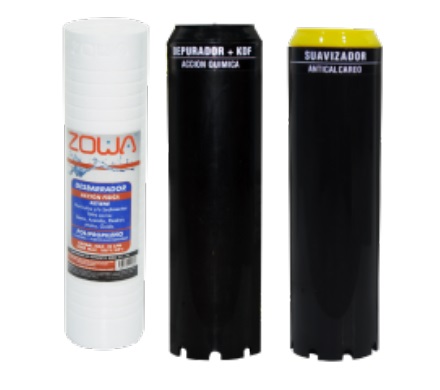 CARTUCHO PARA FILTRO TRIPLE DEPURADOR+KDF+DESBARRADOR+SUAVIZADOR 10" REF. ZC-TRIPACK MARCA ZOWA