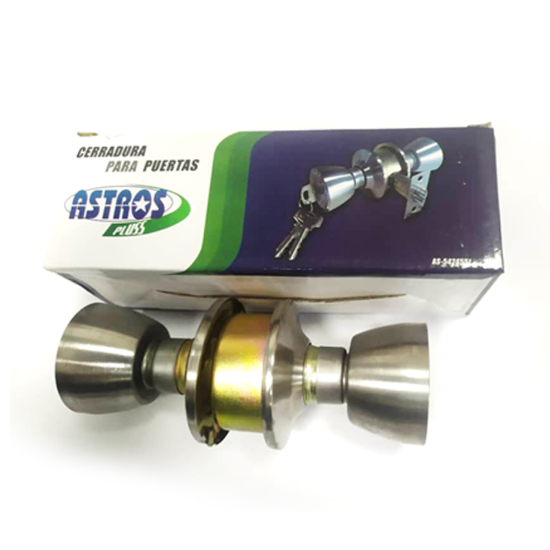 CERRADURA DE POMO C/LLAVE P/DORMITORIO PLATEADO MOD. AS-424551 REF. 04-FR-19094 MARCA ASTROS PLUS