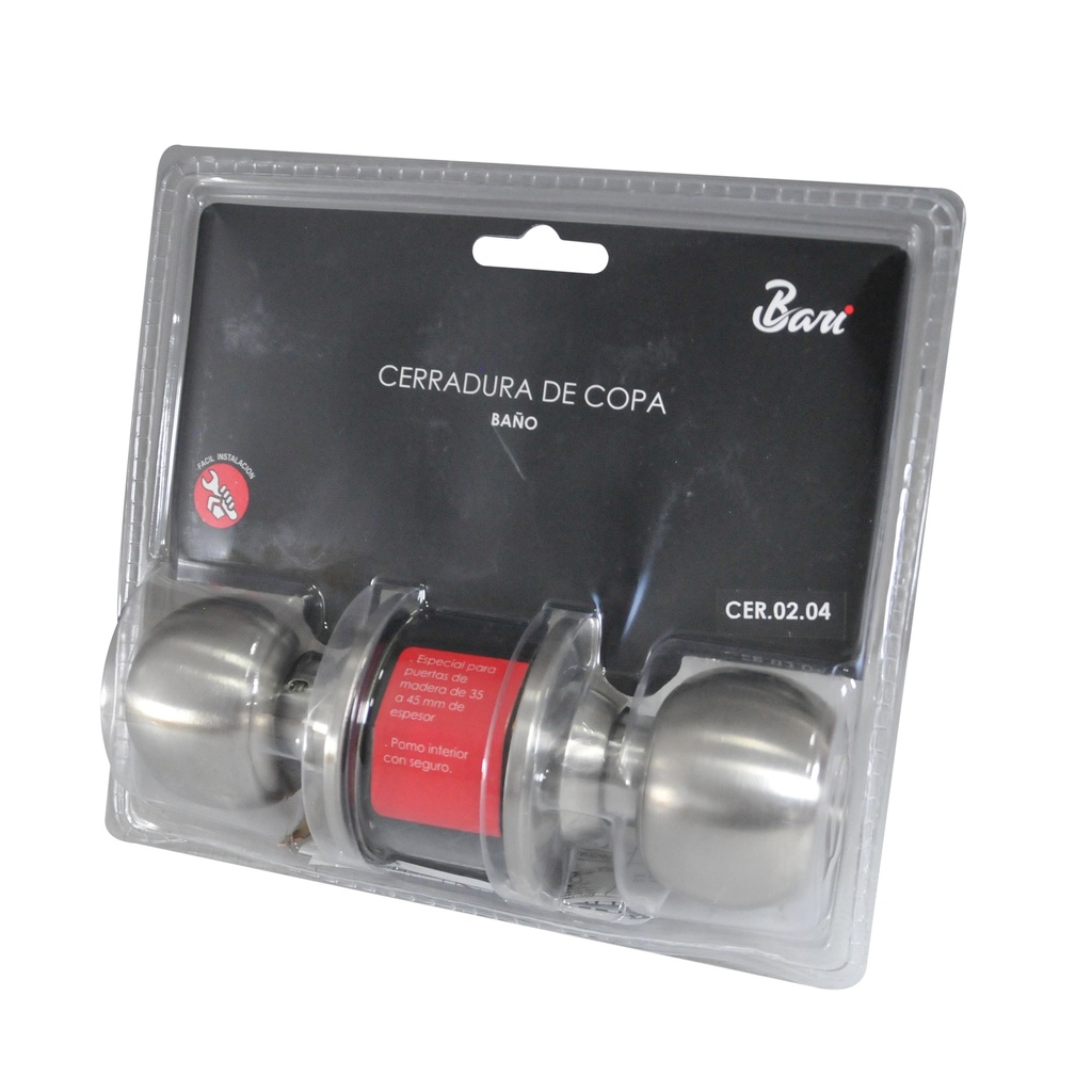 CERRADURA DE POMO / BOLA ACERO INOX. PARA BAÑO REF.CER.02.04 MARCA BARI