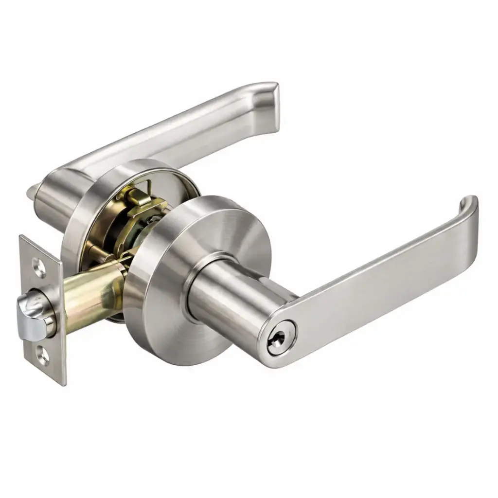 CERRADURA DE MANILLA PLANA CON ROSETA PARA DORMITORIO CROMADO REF. CER.03.07 MARCA BARI
