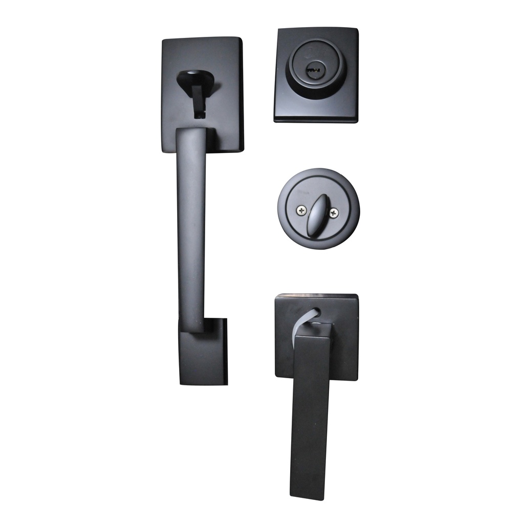 CERRADURA DE MANILLA CON ROSETA LLAVE-PASADOR P/PUERTA PRINCIPAL NEGRO MATE REF.CER.04.01 MARCA BARI