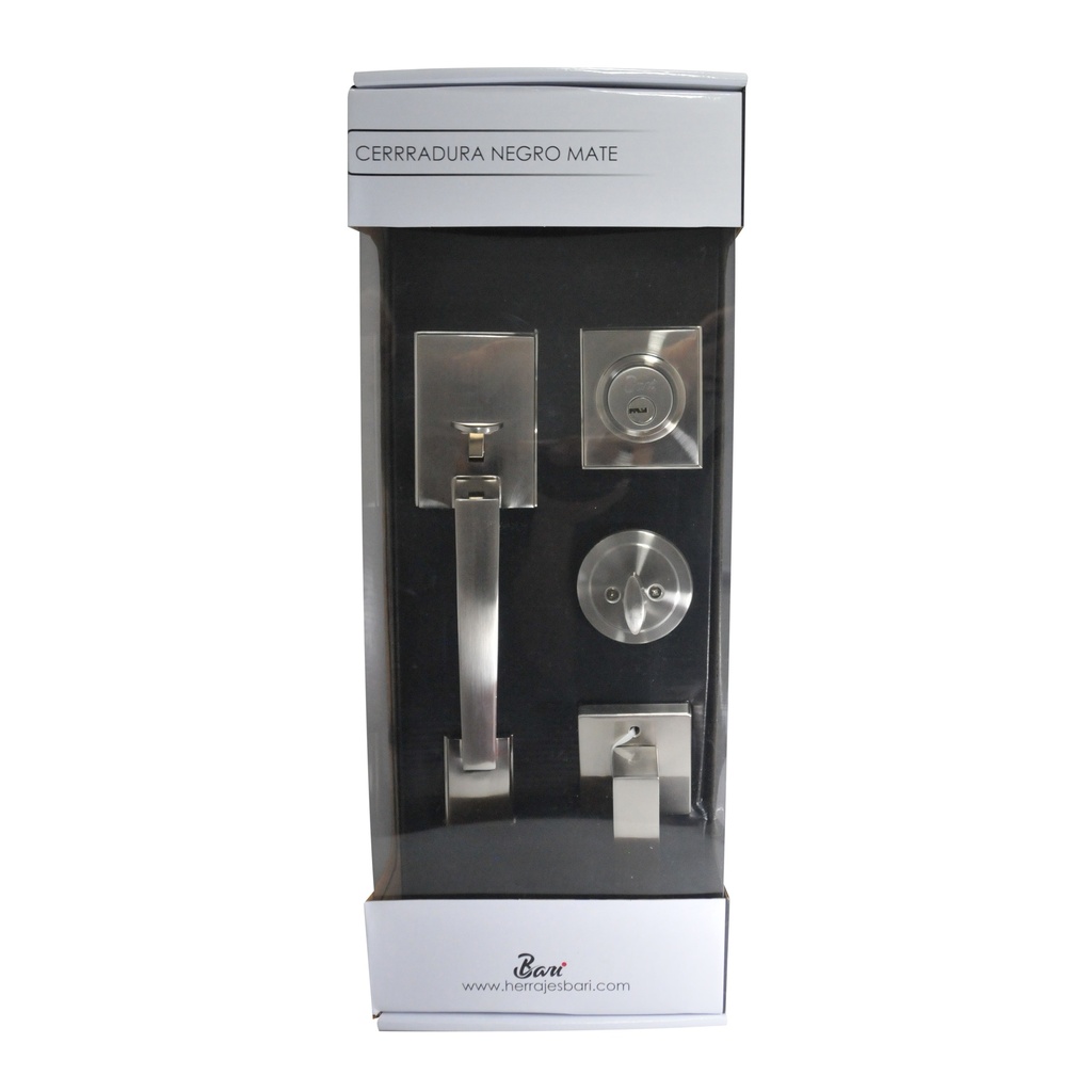 CERRADURA DE MANILLA CUADRADA CON ROSETA LLAVE -PASADOR P/PUERTA PRINC. CEPILLADO REF.CER.04.02 BARI