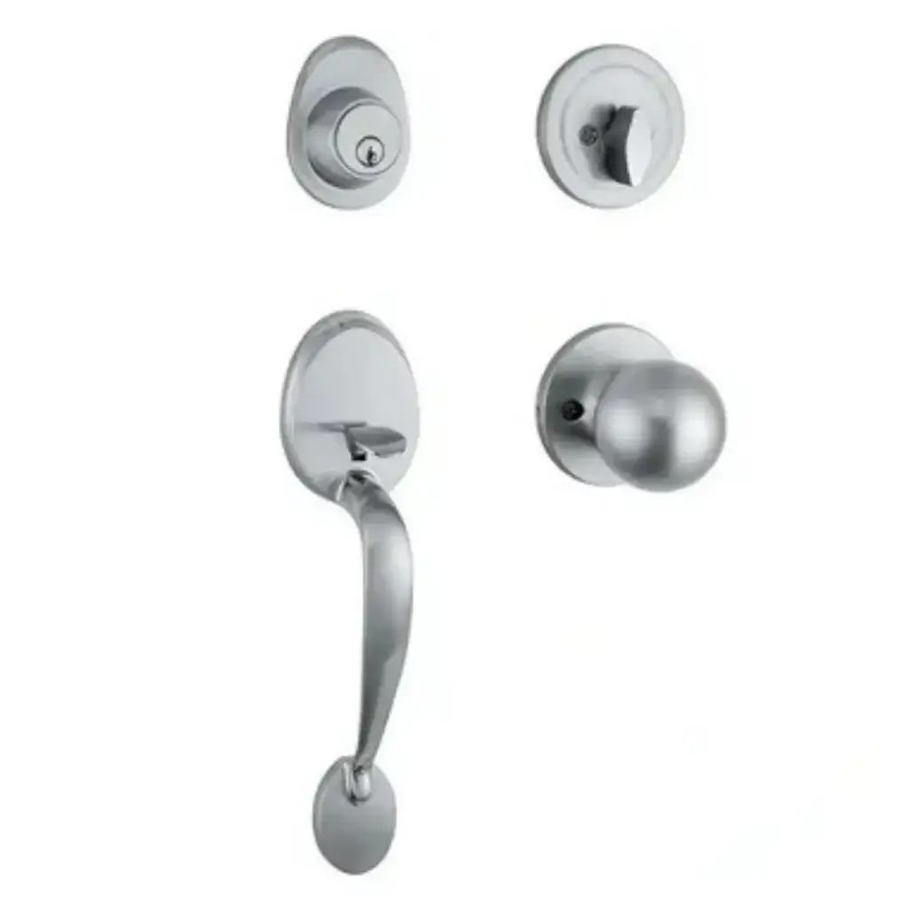 CERRADURA DE MANILLA REDONDA CON ROSETA LLAVE -PASADOR P/PUERTA PRINC. CEPILLADO REF.CER.04.05 BARI