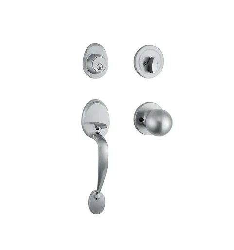 CERRADURA DE MANILLA REDONDA CON ROSETA LLAVE -PASADOR P/PUERTA PRINC. CEPILLADO REF.CER.04.05 BARI