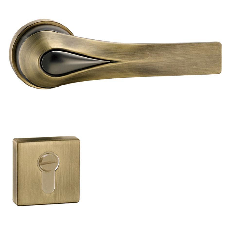 CERRADURA DE MANILLA CON ROSETA PARA DORMITORIO SERIE FERRARA ACERO/ BRONCE REF.CER.06.17 MARCA BARI
