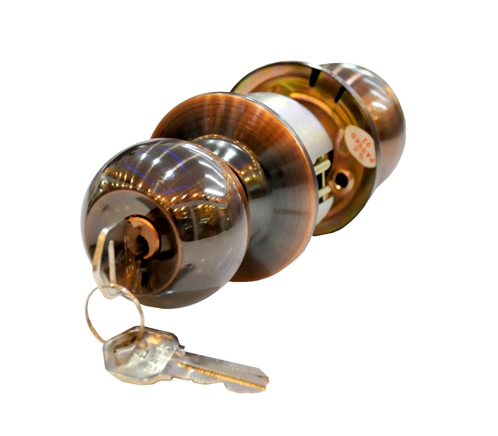 CERRADURA DE POMO / BOLA CON LLAVE COBRE PARA DORMITORIO REF. 36-12-275 MARCA TEZZA