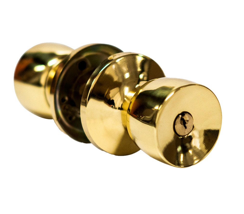 CERRADURA DE POMO METAL TUBULAR ROSETA DORMITORIO DORADO BRILL.MOD. ZCE-5415AK REF. CE0115 MARCA ZOE