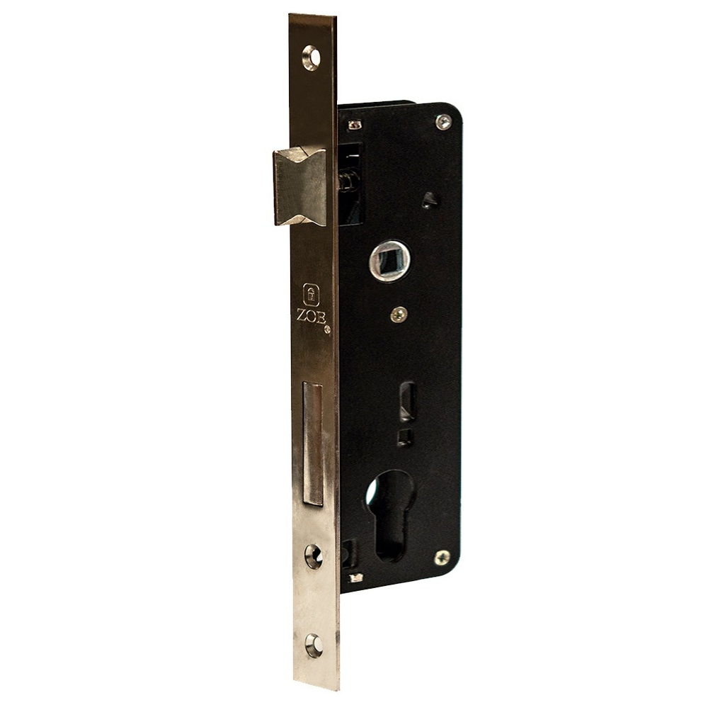 CERRADURA PARA EMBUTIR DE 60 MM 2 PASE ACERO CEPILLADO MOD. ZCE-7858BL REF. CE0076 MARCA ZOE