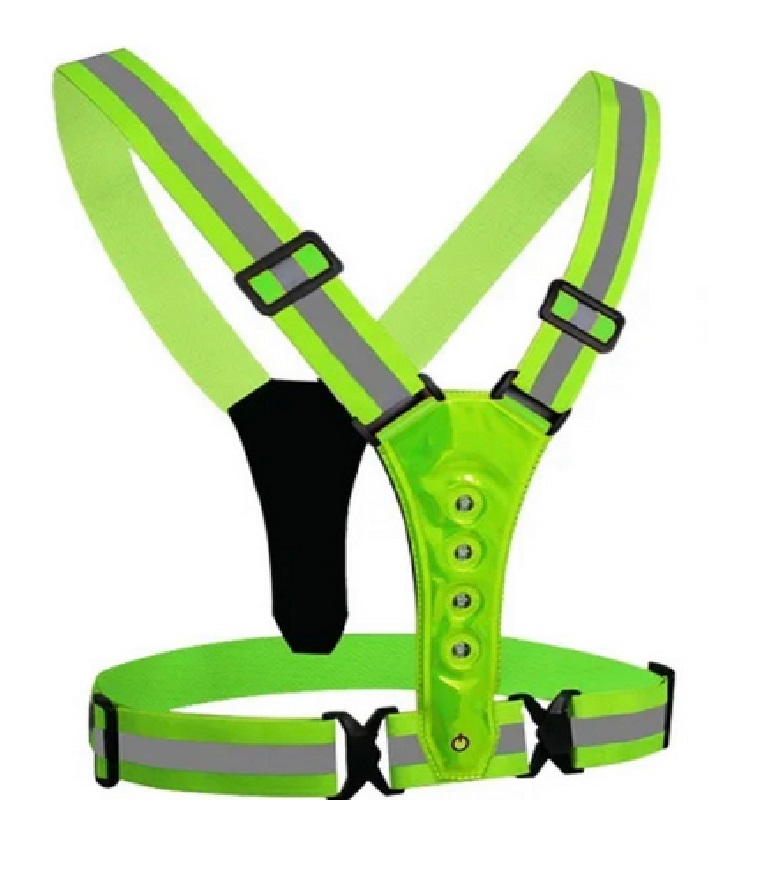 CHALECO TIPO ARNES VIAL CON CINTA REFLECTIVA VERDE C/LUCES TALLA UNICA MARCA SUMIPLOCA