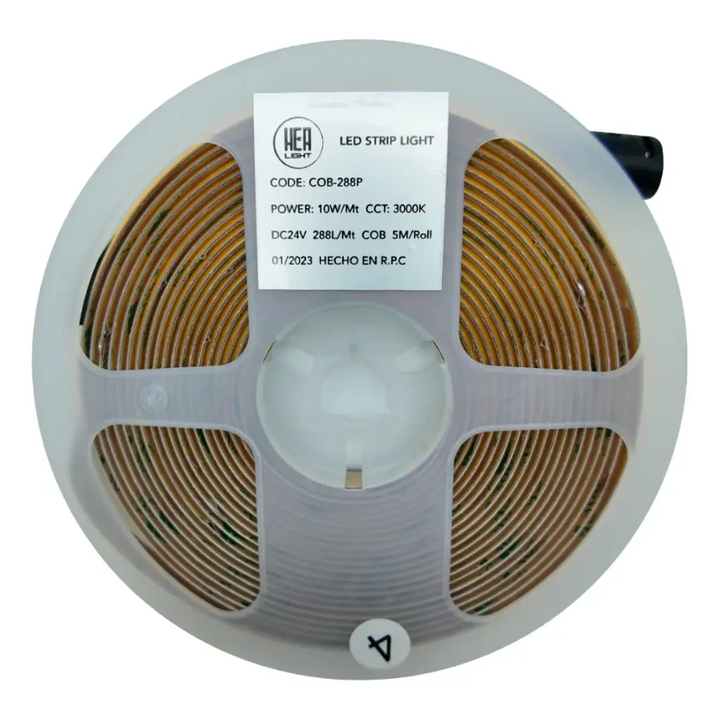 KIT CINTA LED TIPO COB 5 MT 10W/MT 24V 3000K 4500LM C/ ADAP Y DRIVER REF. 003526 MARCA HEA LIGHT