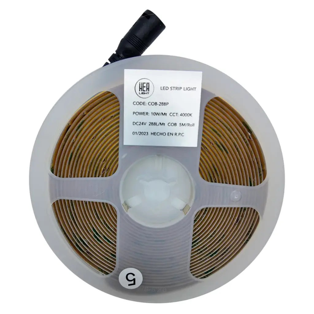 KIT CINTA LED TIPO COB 5 MT 10W/MT 24V 4100K 4500LM C/ ADAP Y DRIVER REF. 003533 MARCA HEA LIGHT